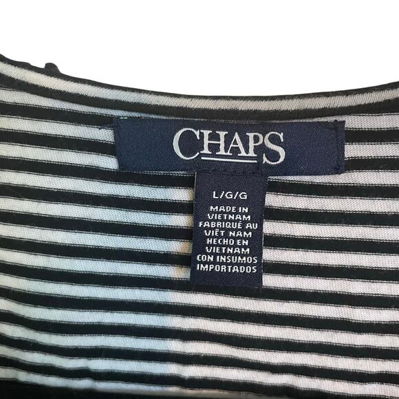 Chaps Black & White Stripe Sleeveless Ruffle Collar Tank Cotton Size Large - Picture 2 of 4